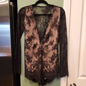 TJD Black Lace Long Sleeve Romper